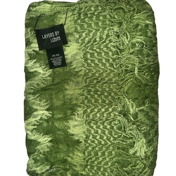 Layers by Lizden Womens Multi Textured Chevron Scarf Fringe Green 14"x72" NWT - Picture 1 of 3